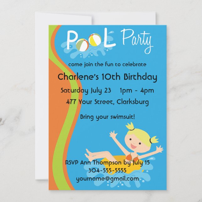 Invitation Blonde du Pool Party (Devant)