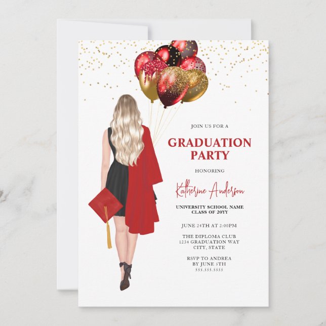 Invitation Blonde Female Red Graduation Party (Devant)