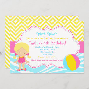 Invitation Blonde Girl Pool Party Bash Party