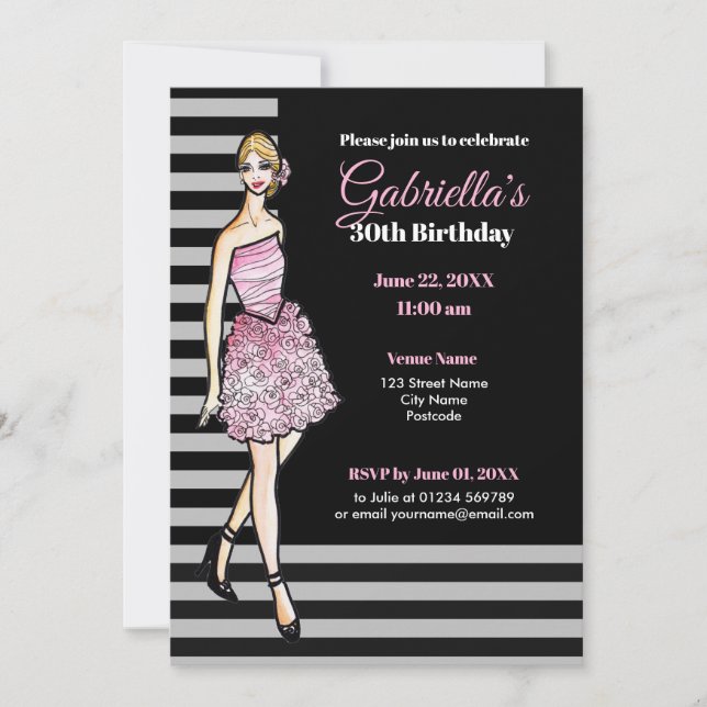 Invitation Blonde Girl with Pink Roses Cocktail Dress (Devant)