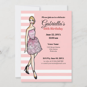 Invitation Blonde Girl with Pink Roses Cocktail Dress