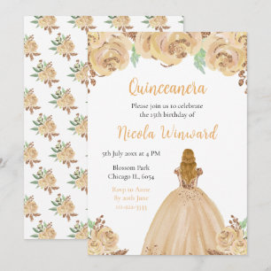 Invitation Blonde Hair Princess Peach Floral Quinceanera
