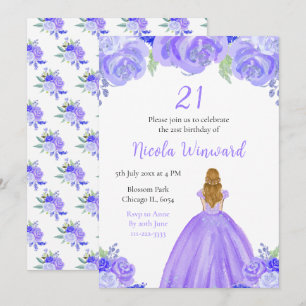 Invitation Blonde Hair Princess Purple Floral Anniversaire