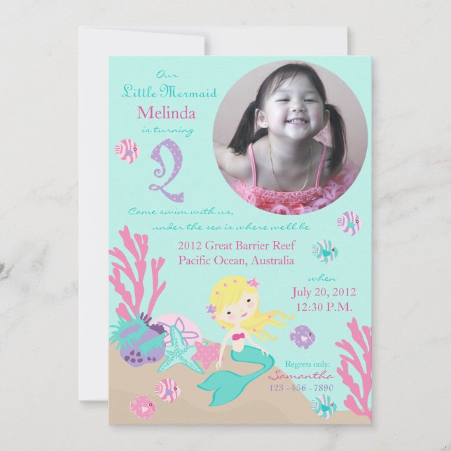 Invitation Blonde Mermaid, deuxième anniversaire (Devant)