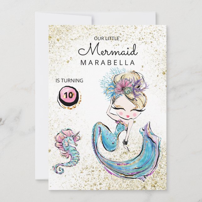 Invitation *~* Blonde Mermaid Gold Parties scintillant cheveu (Devant)