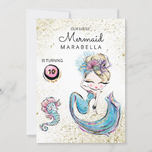 Invitation *~* Blonde Mermaid Gold Parties scintillant cheveu