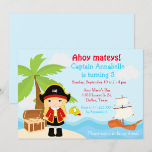 Invitation Blonde mignonne fille pirate à la fête d'anniversa