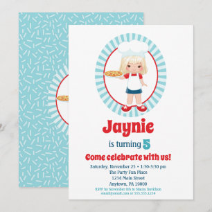 Invitation Blonde Pizza Party Girl - Anniversaire de la pizza