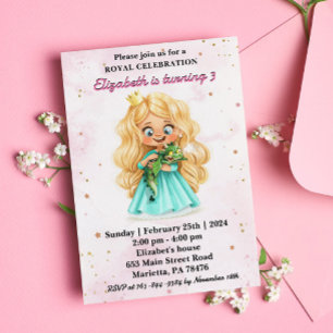 Invitation Blonde Princess avec fête d'anniversaire de dragon