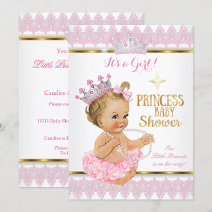 Invitation Blonde Princess Baby shower fille Pink Gold Tutu