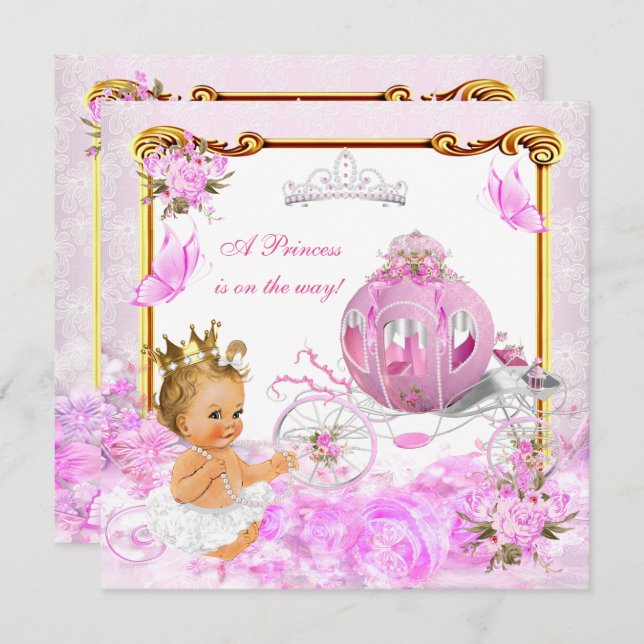 Invitation Blonde Princess Baby shower Rose Gold Carrie (Devant / Derrière)