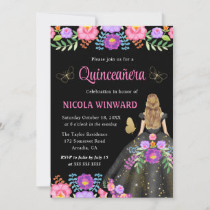 Invitation Blonde Princess Mexicaine Robe Florale Quinceanera