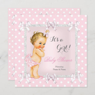Invitation Blonde rose gris mignon fille Baby shower