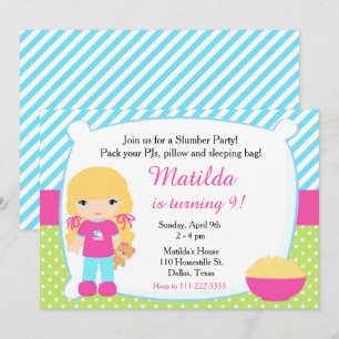 Invitation Blonde Sleepover Fête du bois d'oeuvre Anniversair