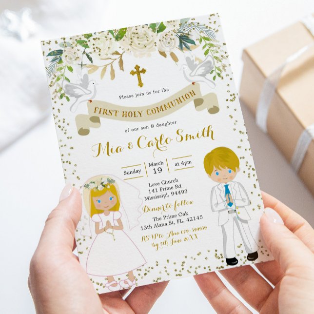 Invitation Blonde Twin Boy and Girl First Holy Communion (Créateur téléchargé)