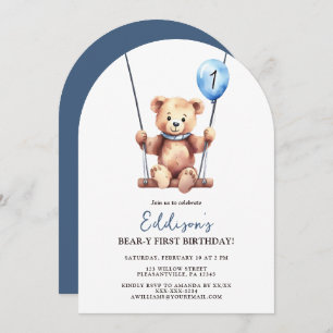 Invitation Blondon bleu mignon Ours en Teddy Premier annivers