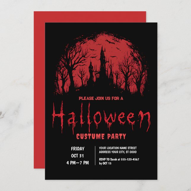 Invitation Blood Moon Halloween Party (Devant / Derrière)