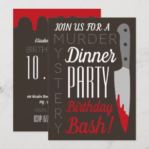 Invitation Bloody Knife, Meurtre Mystère fête d'anniversaire