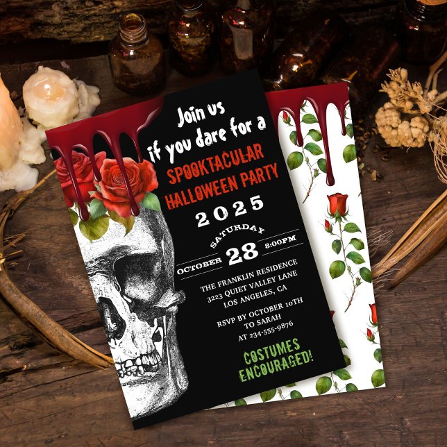 Invitation Bloody Skull Rose Adult Halloween Costume Party (Créateur téléchargé)