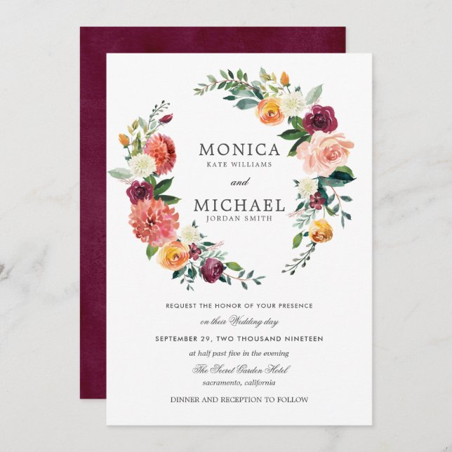 Invitation Bloom rustique | mariage floral d'automne (Devant / Derrière)