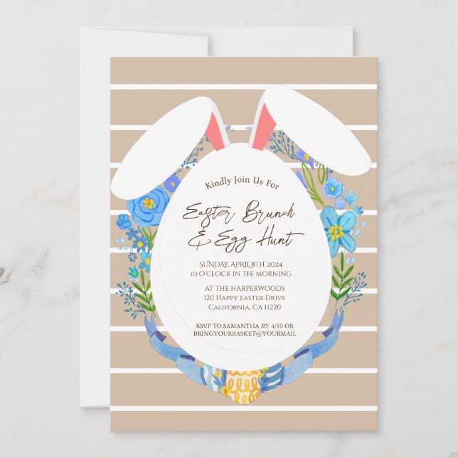 Invitation Bloom Spring Stripe brunch de pâques et chasse aux (Devant)