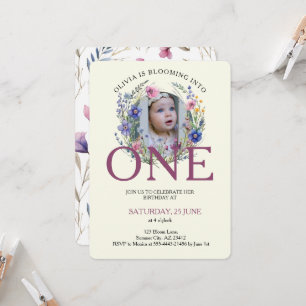 Invitation Bloomin en un Fleur sauvage Photo 1er anniversaire