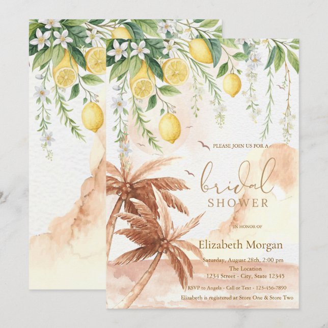 Invitation  Blooming Lemons Rustic Palms Bridal Shower (Devant / Derrière)