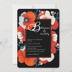 Invitation Blooms & Bubbly Bright Red Floral Fête des mariées