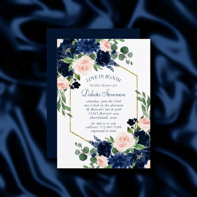 Invitation Blooms Chics | Baby shower bleu marine et rose pâl (Créateur téléchargé)