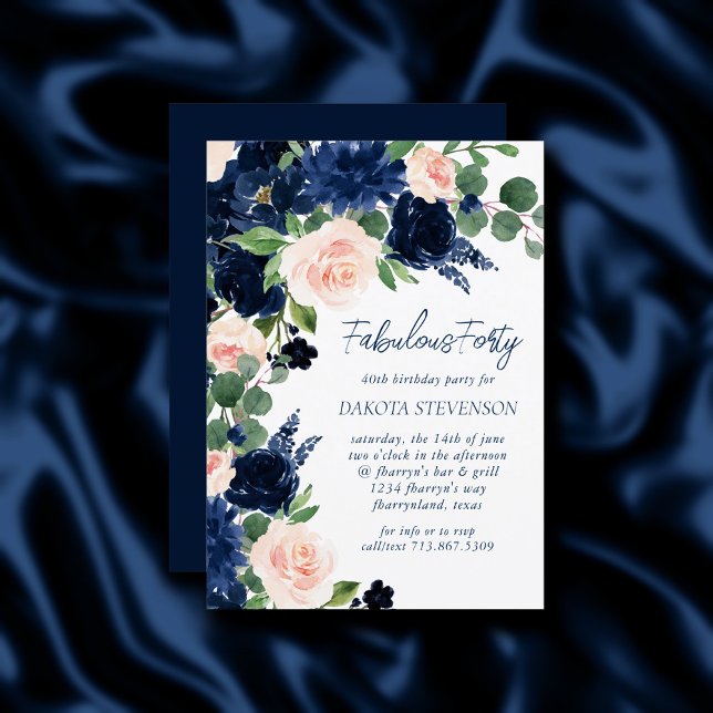 Invitation Blooms Chics | Couronne bleu marine et couronne ro (Créateur téléchargé)