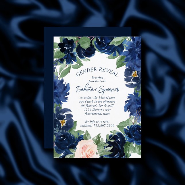 Invitation Blooms Chics | Fête des mariées florale bleu marin (Créateur téléchargé)