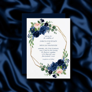 Invitation Blooms Chics   Floral bleu marine et rose pâle