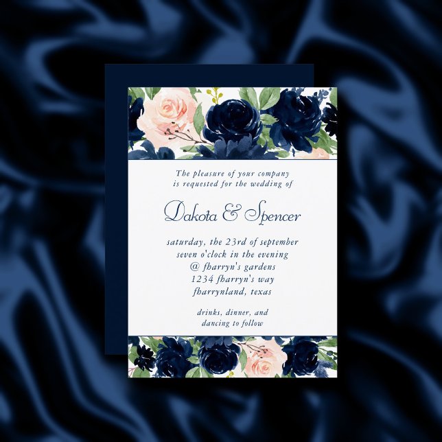 Invitation Blooms Chics | Navy Blue and Blush Pink Garland (Créateur téléchargé)
