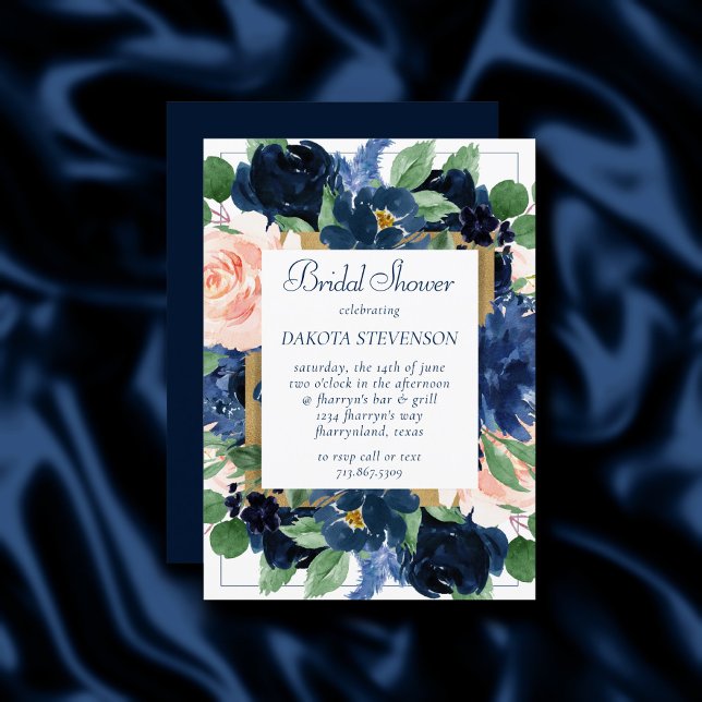Invitation Blooms Chics | Romantic Blush et Rose de la Marine (Créateur téléchargé)