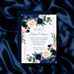 Invitation Blooms Chics   Romantic Blush Navy Mariage de cadr