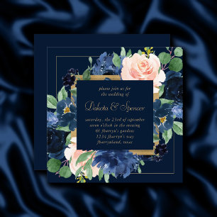 Invitation Blooms Chics Sombre marine bleu et bleu de la co