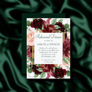 Invitation Blooms rustiques Dîner de répétition rouge en te