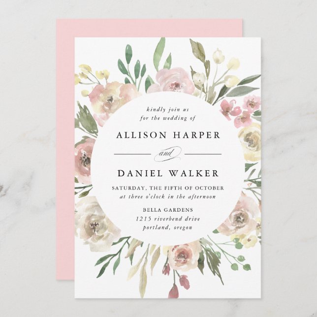 Invitation Blooms subtiles | MARIAGE (Devant / Derrière)