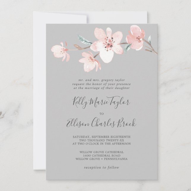 Invitation Blossom des cerisiers du printemps | Mariage tradi (Devant)