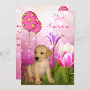 Invitation Blossoms Balloons & Labrador Puppy Event