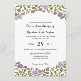 Invitation Blossoms de Fleurs sauvages pourpres et verts | MA