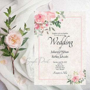 Invitation Blu Aquarelle rose vierge mariage floral Invita