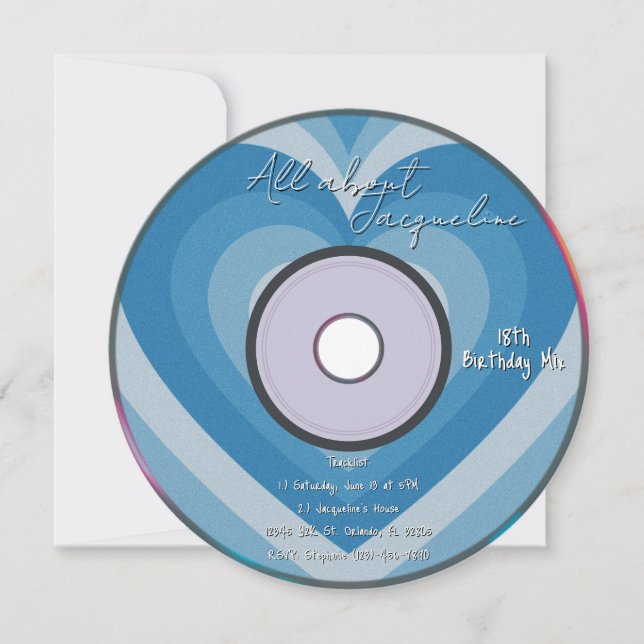 Invitation Blue 2000s Aura Hearts Music CD Birthday (Devant)