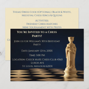 Invitation Blue 30th Birthday Party Chess Queen