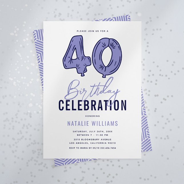 Invitation Blue 40th Birthday Party (Créateur téléchargé)