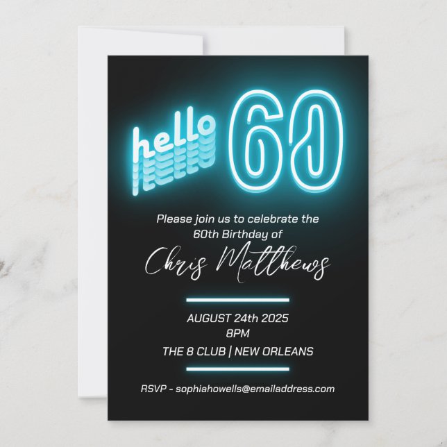 Invitation Blue 60th Birthday Party (Devant)