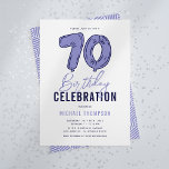Invitation Blue 70th Birthday Party<br><div class="desc">Nos minimalistes 70th Birthday Party Invitations sont sur le point de redéfinir vos célébrations d'étape. Doté d'un simple arrière - plan blanc qui respire l'élégance, d'un doodle à ballons d'hélium bleu "70" fantaisiste dessiné à la main qui lui donne une touche ludique, et d'un modèle texte moderne et facile à...</div>