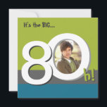 Invitation Blue 80th Big 8-Oh! Fête d'anniversaire Modèle pho<br><div class="desc">Une invitation moderne verte et bleue à la fête du 80ème anniversaire conçue pour ajouter une photo du garçon d'anniversaire. S'il vous plaît,  envoyez-moi un courriel si vous avez besoin d'aide pour customiser votre design.</div>