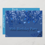 Invitation Blue 90th Birthday Party Invitation/ Papillons<br><div class="desc">Invitation de fête du 90e anniversaire. Arrière - plan bleu avec de jolies branches de printemps et papillons flottants.</div>