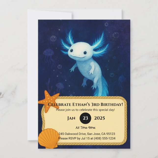 Invitation Blue Abyss Axolotl Anniversaire (Devant)